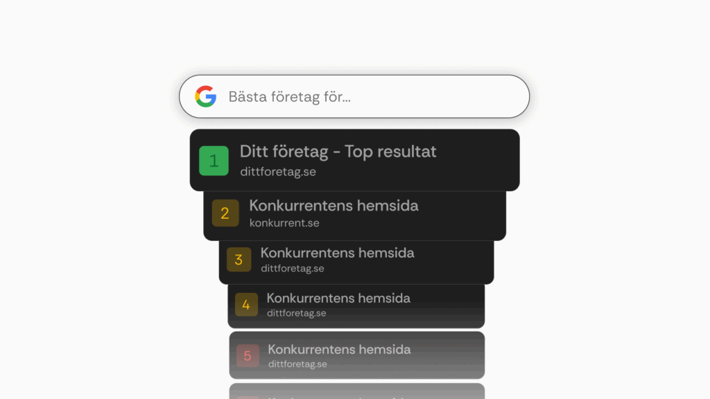 Illustration som visar Googles sökresultat där ett företag rankar etta över sina konkurrenter i sökresultatet med hjälp av SEO.